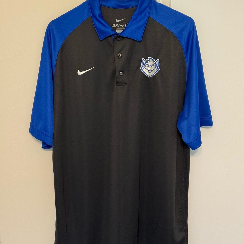 SLU Billikens Embroidered Nike Men's Polo Shirt Dark Grey and Blue